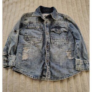 Akademik Denim Distressed Button Down Shirt Boys Size 2T Long Sleeves